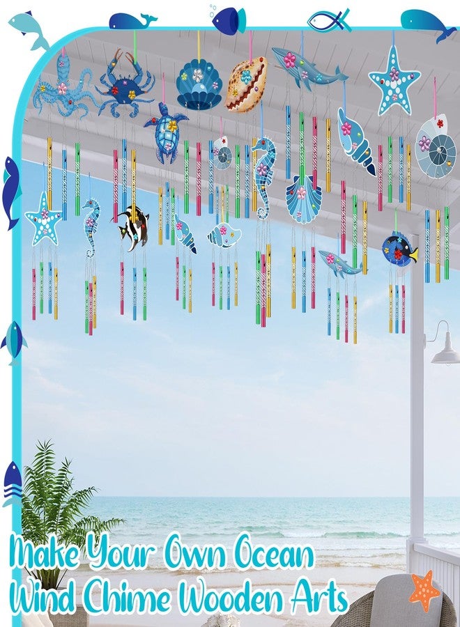 Anglechic 128 Pcs Summer Ocean Wind Chime Making Kit Make Your Own Sea Animals Wind Chime Wooden Ocean Animals Arts Ornaments for DIY Crafts Activity Birthday Summer Party Decoration - Image 4